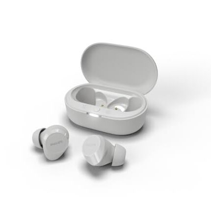Philips TAT1209WT/00 True Wireless Earbuds, in-Ear Active Noise Cancelling Bluetooth v5.3 Earphones with Mic, 18H Play Time, Shank Shape, IPX4, Touch Controls & Charging Case for iPhone/iPad (White)