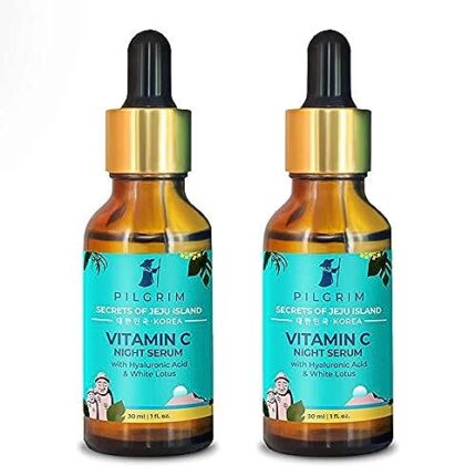 Pilgrim Pack of 2 Vitamin C Serum For Face, Oil Based, Hyaluronic Acid Night Face Serum for Glowing Skin, De-Pigmentation, Skin Brightening, Men and Women, Korean Beauty Secrets, 30ml+30ml