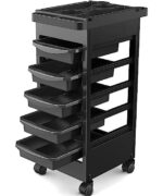 Qtavia Budget Hair Styling Salon Trolley Cart with Wheels and 5 Drawers, Salon Rolling Cart for Extra Hairdresser Storage, Tool Free Rolling Salon Cart for Hair Stylist, Hairdresser, Beauty, Tattoo