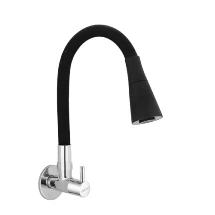 Quento Wall Mounted Brass Kitchen Sink Cock Taps/Faucets/Spout for Kitchen Basin with Flexible and 360 Degree Dual Flow Black Color 2 Function Shower Flow/Foam Flow (Turbo-Black)