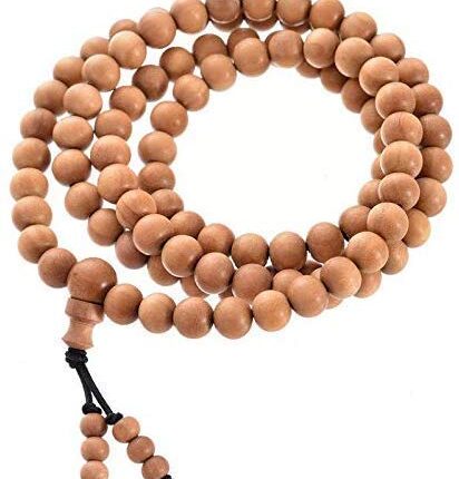 RDK Handcrafted Original Lab Certified Sandalwood Mala Rosary Chandan Jaapmala with Tassel Japa Maala for Meditation Pooja Chanting Wearing Jewelry Prayer Beads - 108+1 Beads 10 MM