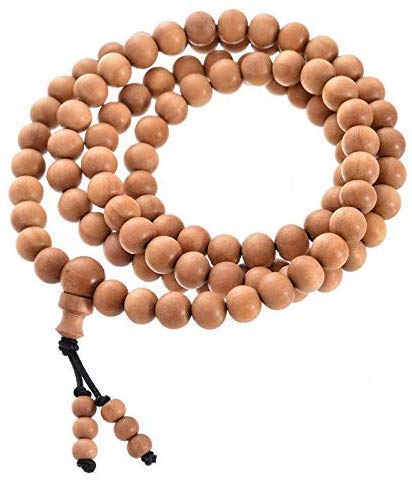 RDK Handcrafted Original Lab Certified Sandalwood Mala Rosary Chandan Jaapmala with Tassel Japa Maala for Meditation Pooja Chanting Wearing Jewelry Prayer Beads - 108+1 Beads 10 MM