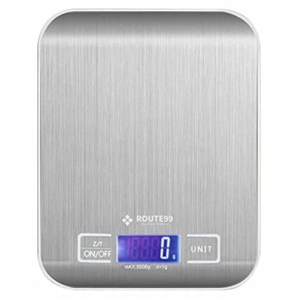 ROUTE99 Kitchen Scale Multipurpose Portable Electronic Digital Weighing Scale | Weight Machine With Back light LCD Display Included (Battery Made In India) | 5 kg SIlver | 5 Year Warranty