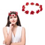 Red Camellia Artificial Flower Crown Tiara Boho Flower Wreath Artificial Floral Crown Bridal Headpiece Crown for Wedding Ceremony Party Festival Hawaiian (Pack of) (1)