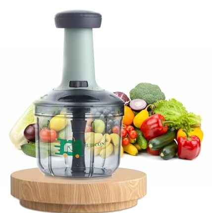 Rubicon® Enterprise Easy to Use Hand Press Fruits and Vegetable Push Chopper 900ml for Kitchen 4 Sharp Stainless Steel Blades, Unbreakable Food-Grade Plastic, Anti-Slip Base, Made in India