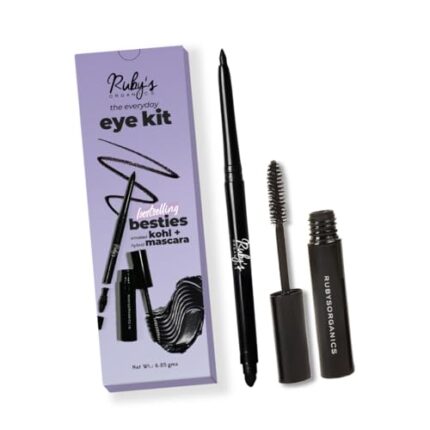 Ruby's Organics Kohl and Mascara Beauty Gift Kit for Women, Long-Lasting Intense Pigment, Smudge Proof, Everyday Eye Makeup Kajal, 100% Natural & Non-Toxic, Eye-Friendly, Daily Use - Black (Combo Pack of 2)