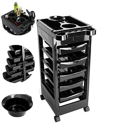 SANGAM 5 Layer Salon SPA Beauty Hairdressing Multipurpos Rolling Trolley Cart with 5 Drawers Hair Dryer Service Tray Tool Storage Cart Black Hair Stylists | Professional for Salons and Parlours