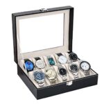 SHIORN SOON Watch Box 10 Slot Display Case Real Glass Organizer Storage with Pu Leather for Men and Women