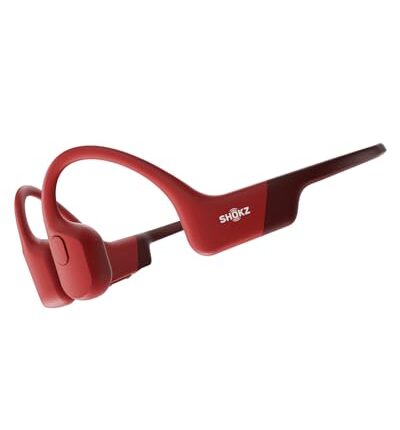 SHOKZ OpenRun Bone Conduction Sports Headphones, Bluetooth Wireless Earphones with Mic, 8H Playtime, Open-Ear Waterproof Headset for Running, Workout, Driving, with HeadBand, Standard Size (Solar Red)