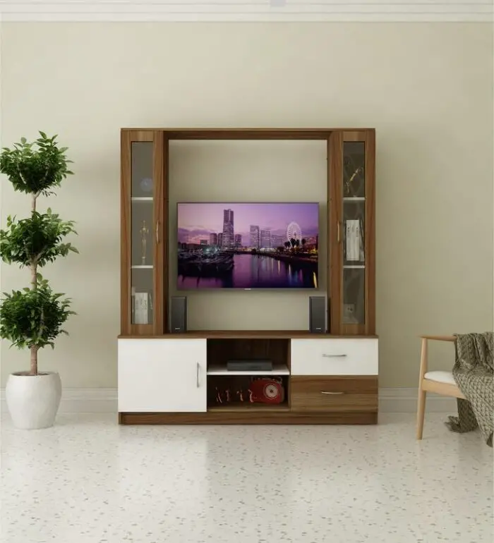 SIVOM Victoria Multipurpose TV Unit fits Upto 43 inch with Storage Engineered Wood TV Entertainment Unit (Finish Color - Lyon Teak, White, Knock Down)