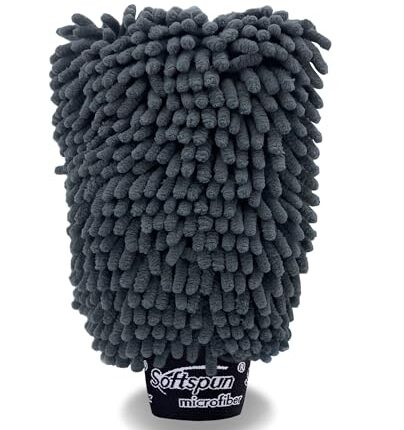 SOFTSPUN Microfiber Chenille & Glass Cloth Mitt, 1 Piece 1700 GSM Grey, Multi-Purpose Super Absorbent and Perfect Wash Clean with Lint-Scratch Free Cars, Window, Kitchen, Home Dusting!
