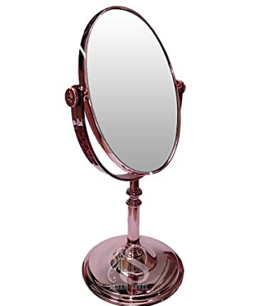 SOHAM SHREE Tabletop Double Side Shaving Makeup Vanity Mirror 360 Degree 5X Magnification Beauty Make up Cosmetic Stand for Shaving & Makeup Vanity Bedroom Bathroom Desk (Oval)(Rosegold)
