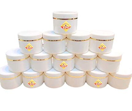 SPC Empty Plastic White Cosmetic Jar Container with Golden Streaks lid for Lip Balms, Body Butters, Cream, Scrub and Other DIY Beauty Products/Concoctions (50 GMS) (Pack of 16 pcs)