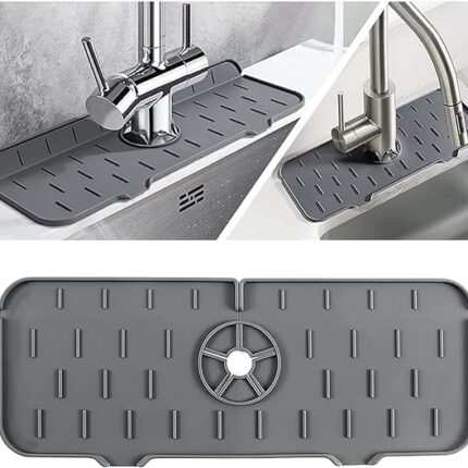 SR Brothers Silicone Sink Faucet Splash Guard - Sink Splash Drain Drying Pad - Kitchen Faucet Sink Splash Guard - Faucet Mat for Kitchen Sink, Suitable for, Kitchen, Bathroom (Grey)