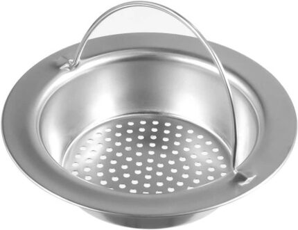 SYGA Stainless Steel Sink Strainer Basket with Handle 11cm/4.33inch Large Wide Rim Anti Clogging Mesh Drain Filter Vegetable Hair Catcher Drain Cover for Most Bathroom Kitchen Home Sinks Drain-Silver