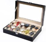 SYGA Watch Box for 12 Watches | Watch Case | Watch Holder | Watch Organizer Designer/Black_ Pu Leather