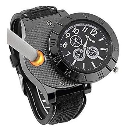 SYN SONS Watch Cum Lighter 2 in 1 Cigarette Lighter Watch Analogue Unisex Wrist Watch with USB Rechargeable Lighter Watch for Cigarette / Smoking / Cigar / Birthday Gift