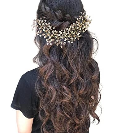 Samyak Crystal Pearl Hair Vine Tiara Hair Accessory Headdress Hair Jewellery For Women | Hair Pin | Bun | Hair Clip For Bridal Wedding Functions Bridesmaid, Golden, Pack of 1