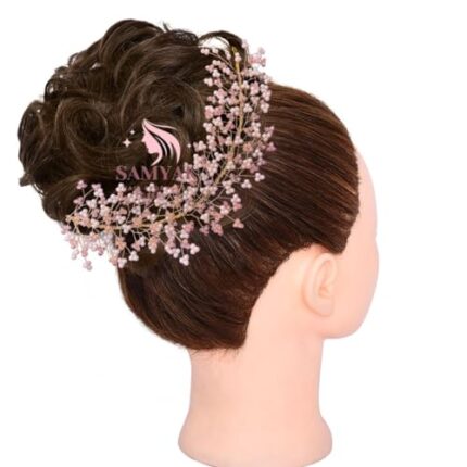 Samyak Pearl & Crystal Wedding Bridal Beautiful Designer Hair Vine Accessories/Veni/Tiara/Hair Pin/Juda Pin For Women & Girls,1a Pink