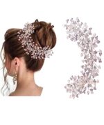 Samyak Women Pearl Hair Accessories Crystal Beaded Handmade Hair Pins For Brides Bridesmaid Hair Piece Tiara Vine For Hair Decoration (Silver)