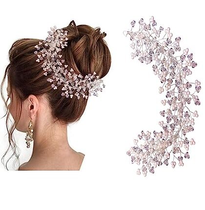 Samyak Women Pearl Hair Accessories Crystal Beaded Handmade Hair Pins For Brides Bridesmaid Hair Piece Tiara Vine For Hair Decoration (Silver)