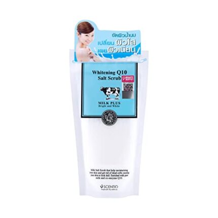 Scentio Milk Plus Organic Whitening Q10 Body Bath Salt Scrub, 300 Grams (Made In Thailand). Perfectly Exfoliates dead skin. Perfect For Manicure And Pedicure