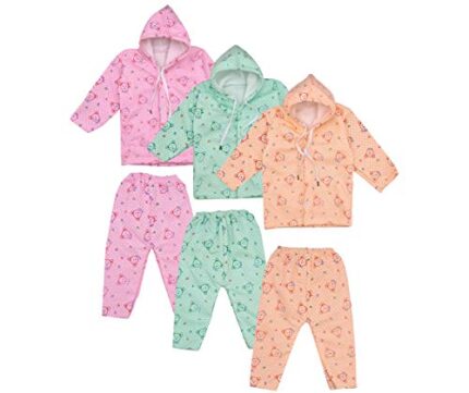 Shyamcollections Baby Boy and Girl Full Sleeves Soft Woolen Winter Sweatshirt Hooded, T-Shirt with Pyjama Pant Dress for Kids Infant Toddler New Born Winter Clothes-3 Sets (0-3 Months, Multicolour)