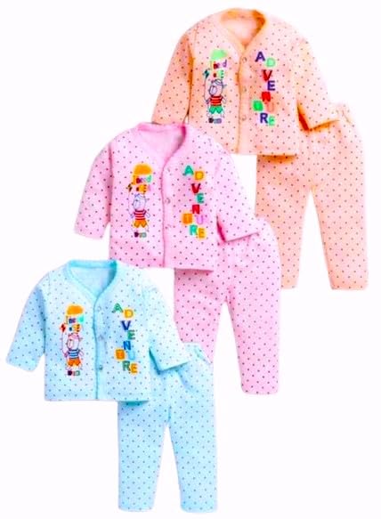 Shyamcollections Baby's Boy's Girl's Full Sleeves Cotton Vests, Jhabla T-Shirt With Pyjama Pant Dress For Kids Infant Toddler New Born Size 0 Months Up To 4 Year (3-6 Months), Multi,Multicolour