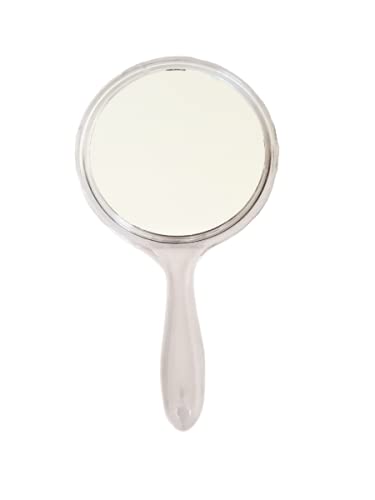 Silver Round Shape Acrylic Handheld Beauty Makeup Mirror Both Sides one Side Magnifier for Bathroom, Dressing Table/Shaving/Parlours/Salon and for Travel kit 8 inch x 4.5 inch