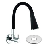 Sink Tap for Kitchen BL-9876 Flexible Neck Black Color Wall Mount, Chrome Finish (Double Flow), Metal