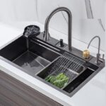 Smart Kitchen sink 24x18x9 Inch Anti Scratch Honeycomb Design | Integrated Waterfall and Pull-down Faucet | Stainless Steel 304 | Multifunction Sink | All in One Sink (24" x 18" x 9")