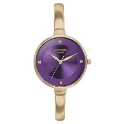 Sonata Poze Quartz Analog Purple Dial Metal Strap Watch for Women-SP80013WM01