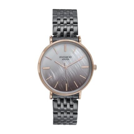 Sonata Poze Quartz Black Mother Of Pearl Dial Gun Metal Strap Analog Watch For Women-Sp80077Km01Wf, Band Color:Black