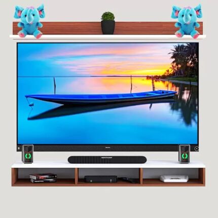 Spyder Craft Matte Finish Zimy Wall Mount TV Entertainment Unit, TV Up to 32 Inches for Bedroom Living Room, Color: Walnut & White|| Assembly-DIY (Do-It-Yourself)