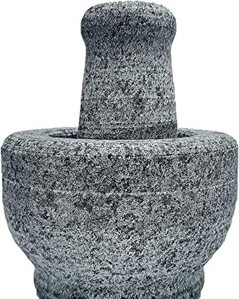 Subaa Stone Mortar and Pestle Set for Spices, Okhli Masher, Khalbatta stone, Kharal, Mixer, Natural & Traditional Grinder, Musal, Well Design for Kitchen, Home, Herbs, Stone Okhli-4 Inch Outer Dia