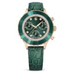 Swarovski Leather Analog Rose Gold Dial Women's Watch-5672931, Band Color-Green