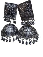 Swasti Mart Ethnic Black Long Oxidized Hoop Earrings Set, Lightweight Jhumki Jhumkas for Women