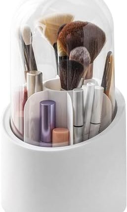 TERXA 360 Degree Rotating Makeup Brush Holder | Cosmetic Brush Storage Box For Dressing Table/Desk/Vanity | Brush Bucket With Dust Cover | Beauty Storage Display Case Stand (Pack of 1,Multicolor)