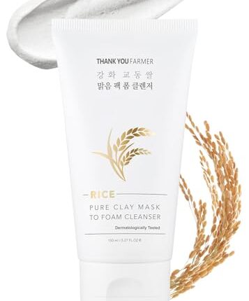 THANKYOU FARMER Rice Pure Clay Mask To Foam Cleanser (150 ml) | 2 in 1 Face Cleanser | Pore Care, Sebum Control and Deep Cleansing | k beauty, korean skin care products