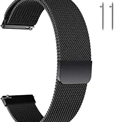 THE PRITO Metal Magnetic Watch Band Mesh Woven Quick Release Strap Adjustable Stainless Steel Replacement Straps (Black, 19mm)
