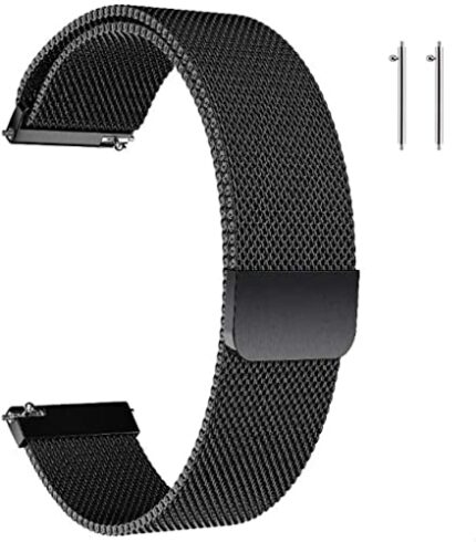 THE PRITO Metal Magnetic Watch Band Mesh Woven Quick Release Strap Adjustable Stainless Steel Replacement Straps (Black, 19mm)