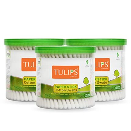 TULIPS Cotton Ear Buds/Swabs (pack of 3) with White PAPER Sticks (200/400 Tips) in a Jar