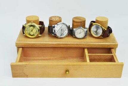 Timber Touches Wooden Watch Stand Organiser Handmade in Wooden Watch Holder Stand for men & women(Watch Stand Size (4 Slot with Drawer Stand)