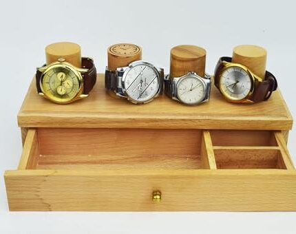 Timber Touches Wooden Watch Stand Organiser Handmade in Wooden Watch Holder Stand for men & women(Watch Stand Size (4 Slot with Drawer Stand)