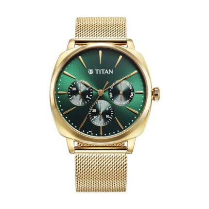 Titan Leather Analog Yellow Dial Men's Watch-90189Ym01, Band Color-Gold