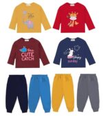 Toddylon New Born Baby Clothes T-Shirts Pyjama Set|Girls Dress|Baby Boys' Clothing Sets|Cotton|Full Sleeve Tees with Jogger|Sweatshirts&Pants|Gift Combo (Pack of 4) (12-18 Months),Multicolor