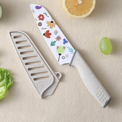 UMAI Sharp Knife for Kitchen (7 Inch) Chef Knife | Chaku Knife | Printed Knife| Nife | Chopping Knife | Steel Kitchen Knife with Cover | Chopper Knife for Kitchen (Golden) (White)