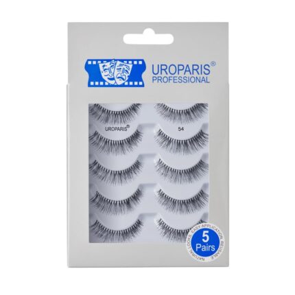 Uroparis 54 Eyelashes for Women — Pack of 5 Tapered Handmade Eye Lashes | Lightweight False Lashes with Premium Virgin Hair | Invisible Band | For Glam Look & Enhance Beauty (Black) - 5 Pair