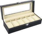 VATTU Faux Leather Watch Box 6 Slot Wrist Watch Storage Organizer Display Case (Black)