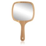 Victor Mirrors Big Square Shape Wooden Handleheld Beauty Makeup Mirror for Bathroom/Dressing Table/Shaving/and for Travel kit 7.5 inch